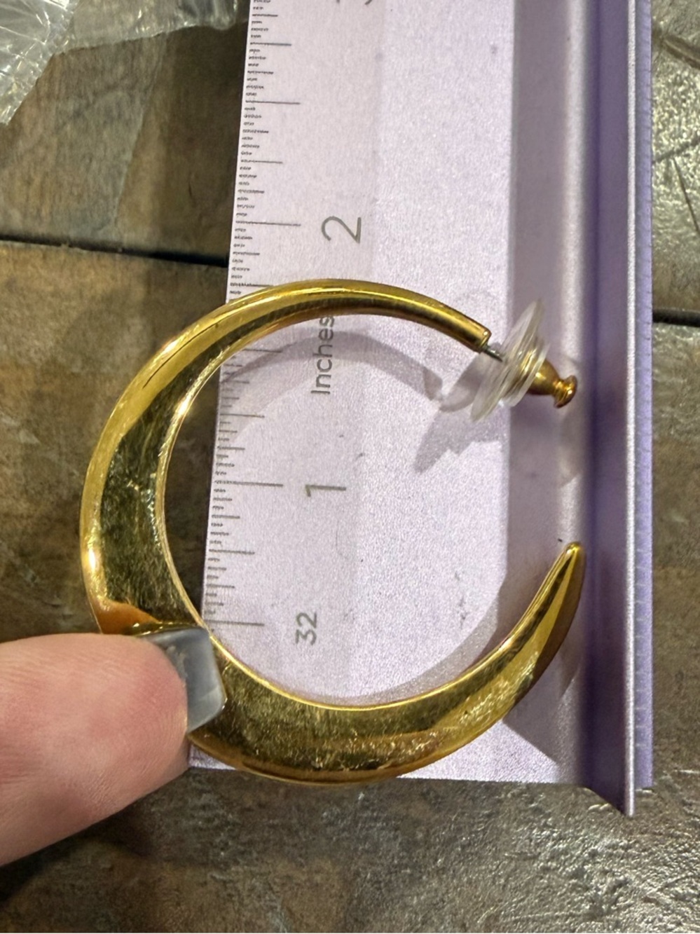 Monet Flat Moon Curve Hoops - Gold Tone - Picture 9 of 9